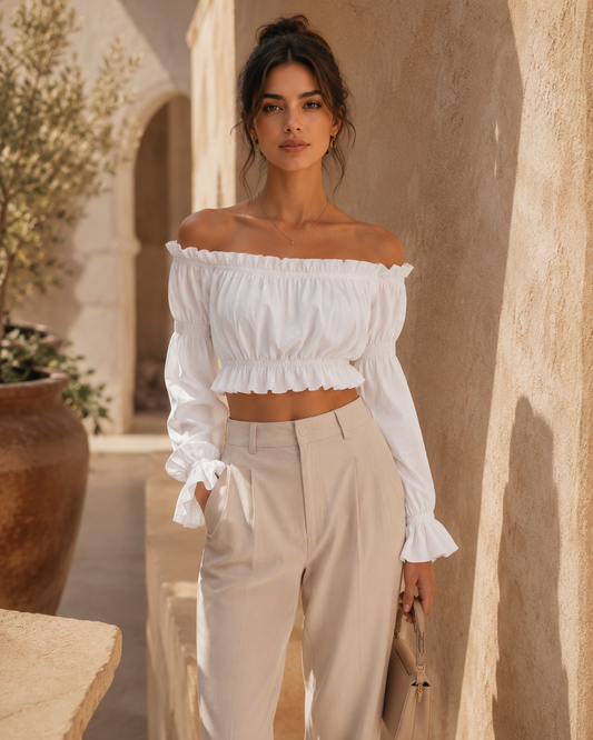 Blusa Maëlys en blanco roto para mujer | Lara Virel