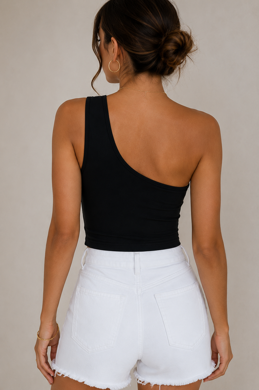 Top de mujer Camille en negro de espalda